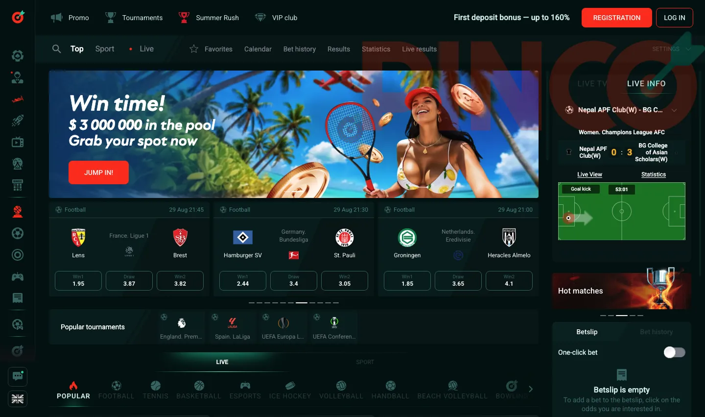 pinco casino sport and bet interface